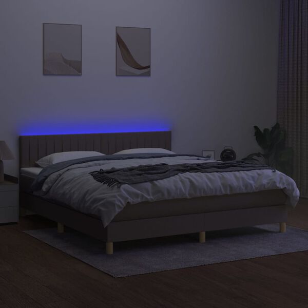 vidaXL Letto a Molle con Materasso e LED Tortora 180x200 cm in Tessuto