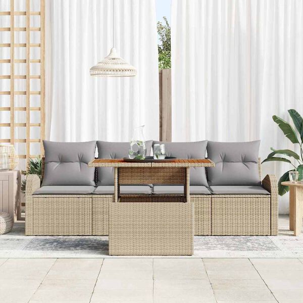 vidaXL Set Divano da Giardino 5 pcs Beige Poly Rattan