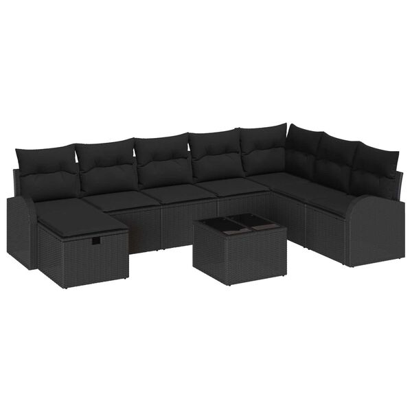 vidaXL Set di divani con cuscino con archiviazione Nero polyrattan