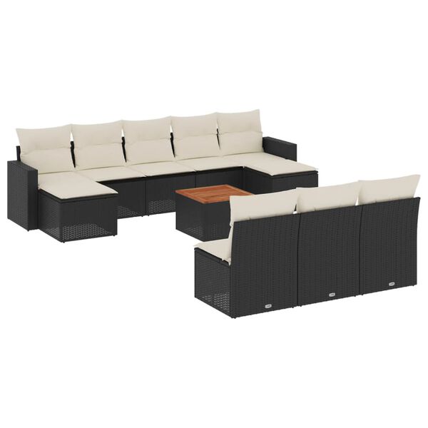 vidaXL Set Divani da Giardino 11 pz con Cuscini in Polyrattan Nero