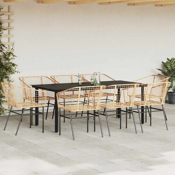 vidaXL Set da Pranzo da Giardino 9 pz Polyrattan Vetro