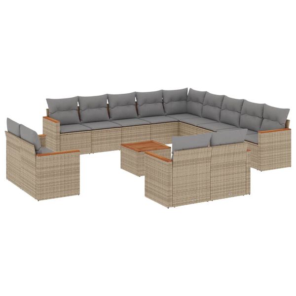 vidaXL Set Divano da Giardino 14 pz con Cuscini Beige Misto Polyrattan
