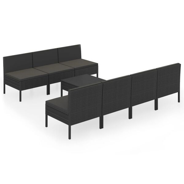 vidaXL Set Divani da Giardino 8 pz con Cuscini in Polyrattan Nero
