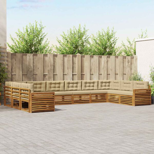 vidaXL Set divani 7 pcs Naturale e Beige Legno di Acacia Massello