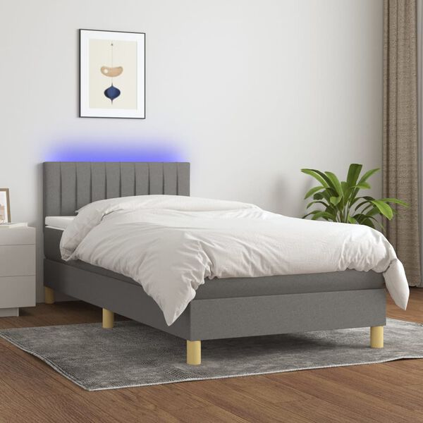 vidaXL Letto a Molle Materasso e LED Grigio Scuro 80x200 cm in Tessuto
