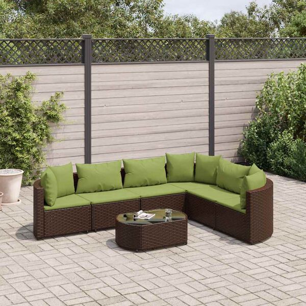 vidaXL Set Divani da Giardino 7 pz con Cuscini Marrone in Polyrattan