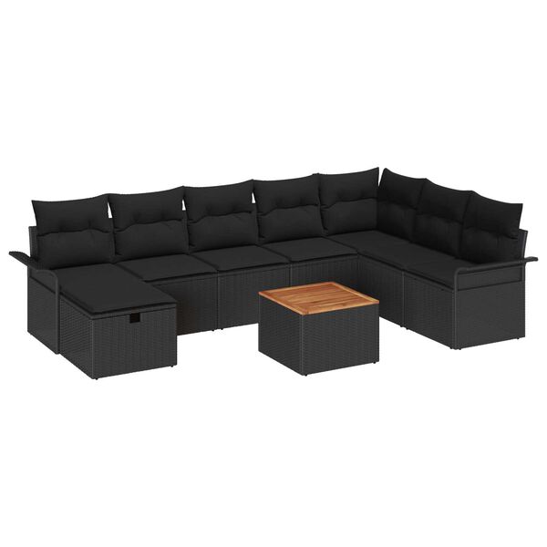 vidaXL Set Divano da Giardino con cuscino 9 pcs Nero polyrattan