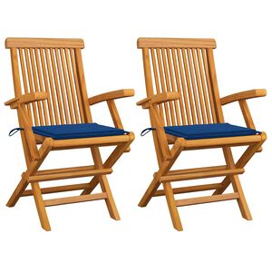 vidaXL Sedie da Giardino con Cuscini Blu Reale 2pz Legno Massello Teak
