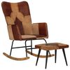 vidaXL Sedia a Dondolo con Poggiapiedi Marrone in Vera Pelle e Tela