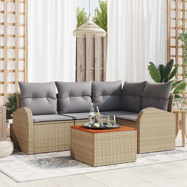 vidaXL Set Divano da Giardino 5 pcs Beige e Grigio Chiaro polyrattan