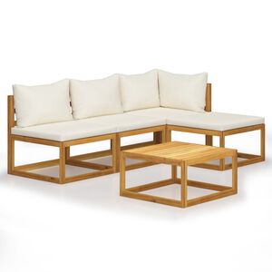 vidaXL Set Divani da Giardino 5 pz con Cuscini Crema in Legno Acacia