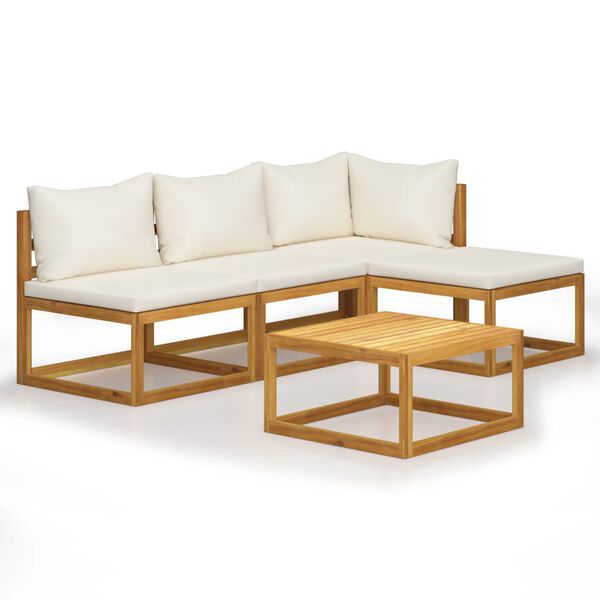 vidaXL Set Divani da Giardino 5 pz con Cuscini Crema in Legno Acacia