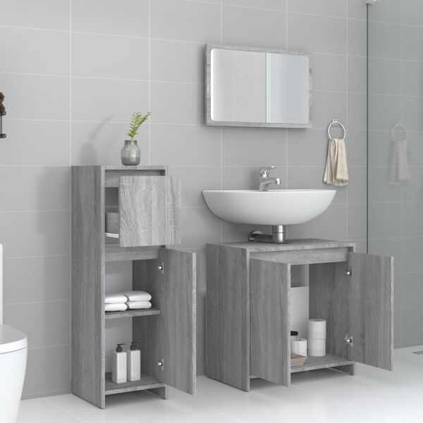 vidaXL Set Mobili da Bagno 3 pz Grigio Sonoma in Legno Multistrato