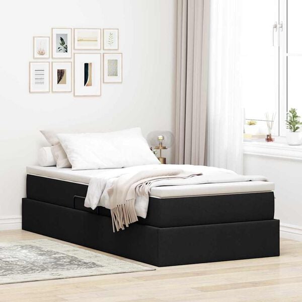 vidaXL Letto con contenitore e materasso Nero 100 x 200 cm Poliestere