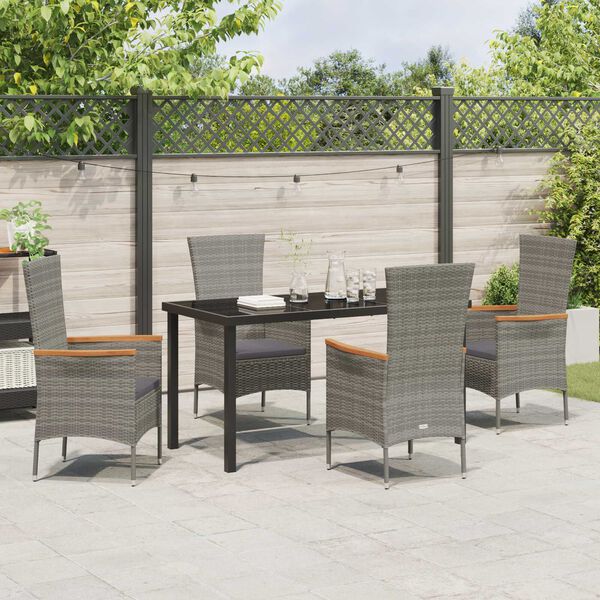 vidaXL Set da Pranzo per Giardino con cuscino 5 pcs Grigio