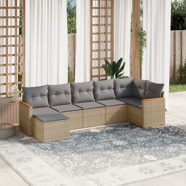 vidaXL Set Divani da Giardino 7 pz con Cuscini Beige in Polyrattan