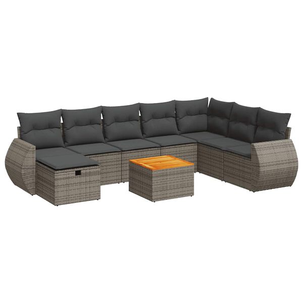 vidaXL Set Divano da Giardino 9 pz con Cuscini Grigio in Polyrattan