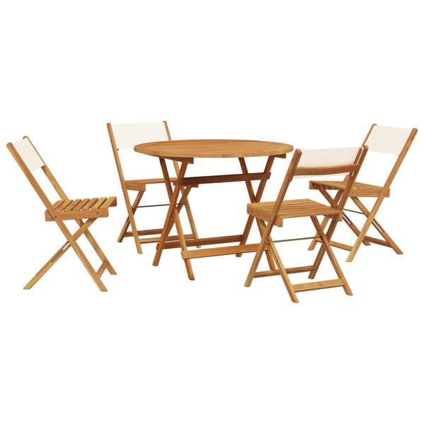 vidaXL Set Pranzo da Giardino 5pz Crema in Tessuto e Legno Massello