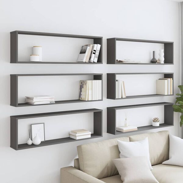vidaXL Mensole Parete a Cubo 6pz Grigie 100x15x30 cm Legno Multistrato