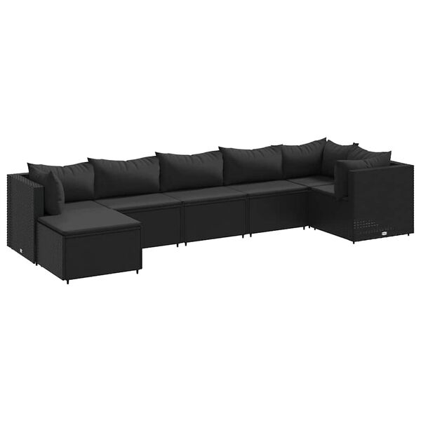 vidaXL Set Salotto da Giardino con Cuscini 7pz Nero Polyrattan