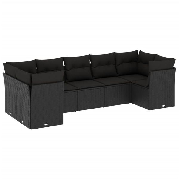 vidaXL Set Divani da Giardino con Cuscini 7pz Nero Polyrattan