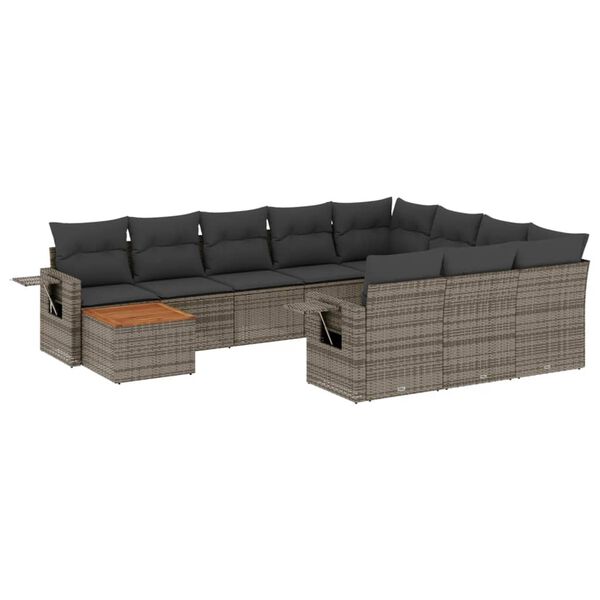 vidaXL Set Divani da Giardino 11 pz con Cuscini in Polyrattan Grigio