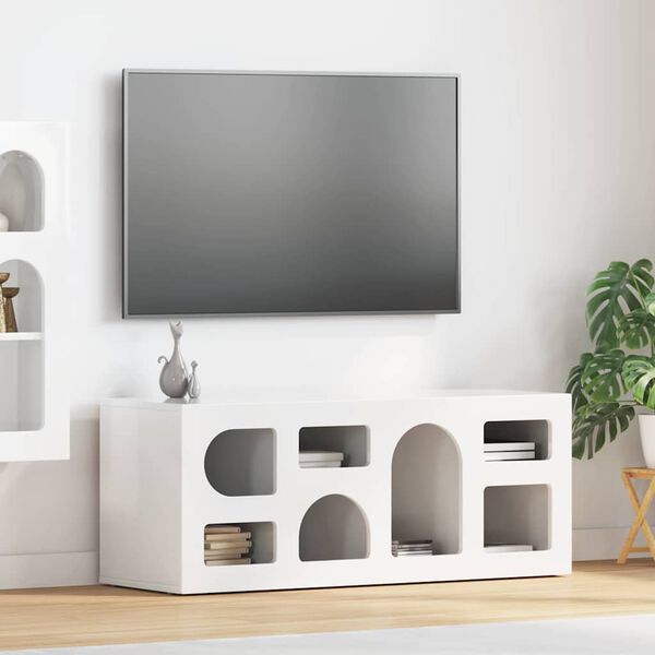 vidaXL Mobile TV Bianco Lucido 100 x 35 x 40 cm Legno multistrato
