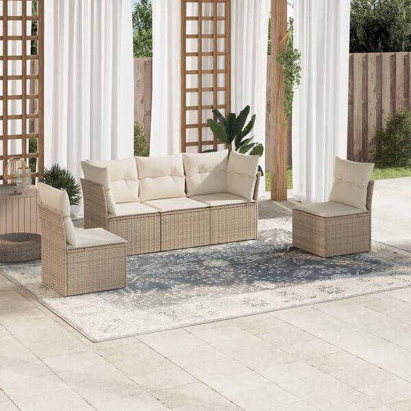 vidaXL Set Divano da Giardino 5 pz con Cuscini Beige in Polyrattan