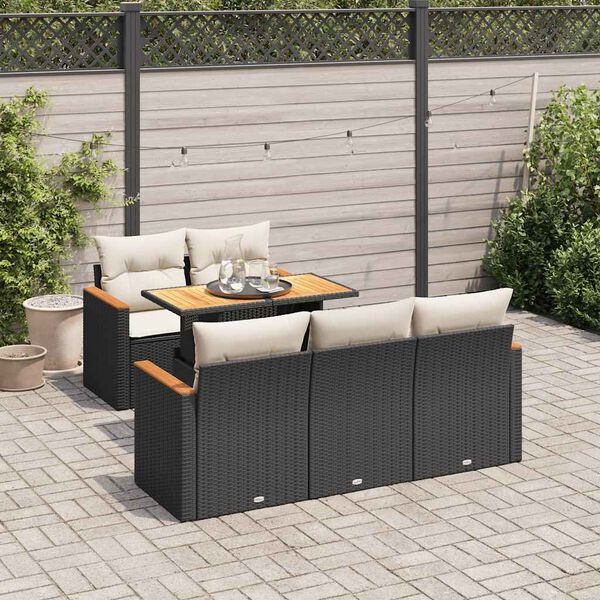vidaXL Set Divano da Giardino 6 pz con Cuscini Nero Polyrattan Acacia