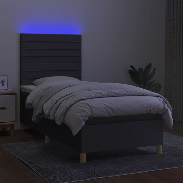 vidaXL Letto a Molle Materasso e LED Grigio Scuro 100x200cm in Tessuto