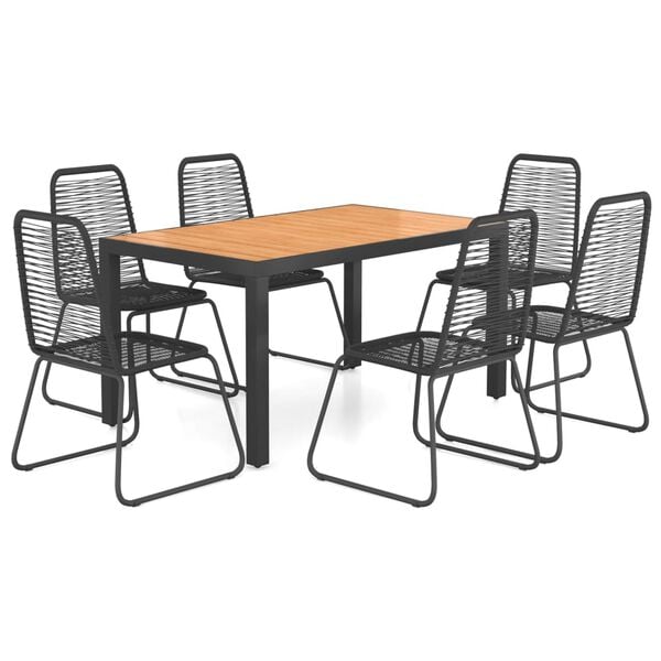 vidaXL Set da Pranzo da Giardino 7 pz in Rattan PVC Nero e Marrone