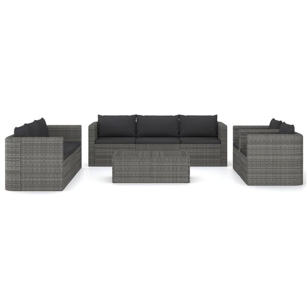 vidaXL Set Divani da Giardino 9 pz con Cuscini in Polyrattan Grigio