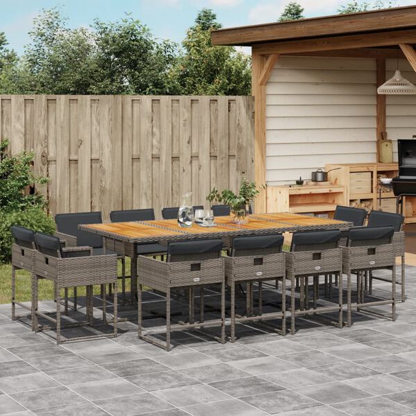 vidaXL Set da Pranzo da Giardino 13pz con Cuscini Grigio in Polyrattan