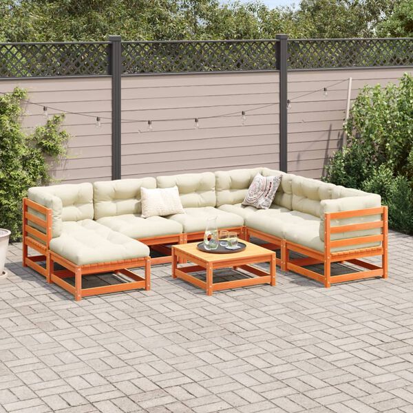 vidaXL Set Divani da Giardino 8 pz Marrone Cera Legno Massello Pino