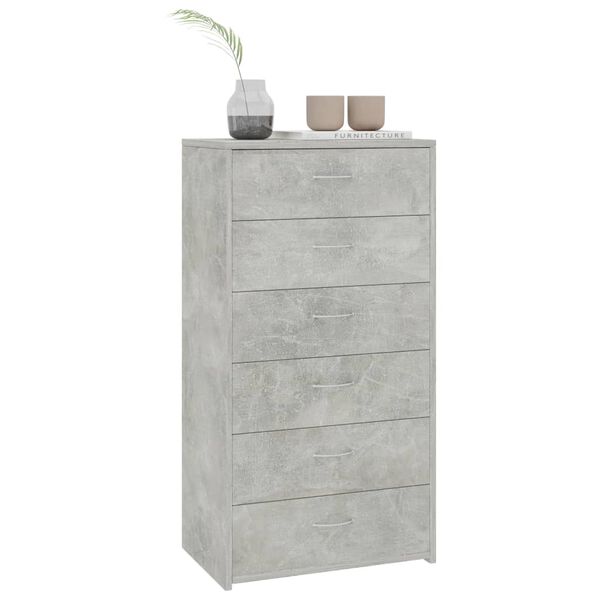 vidaXL Credenza 6 Cassetti Grigio Cemento 50x34x96cm Legno Multistrato