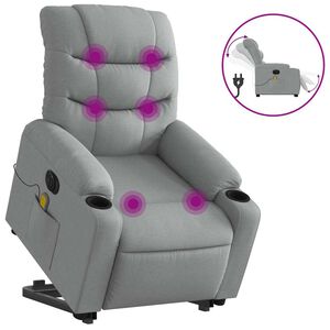 vidaXL Poltrona Alzapersona Massaggi Elettrica Grigio Chiaro Tessuto