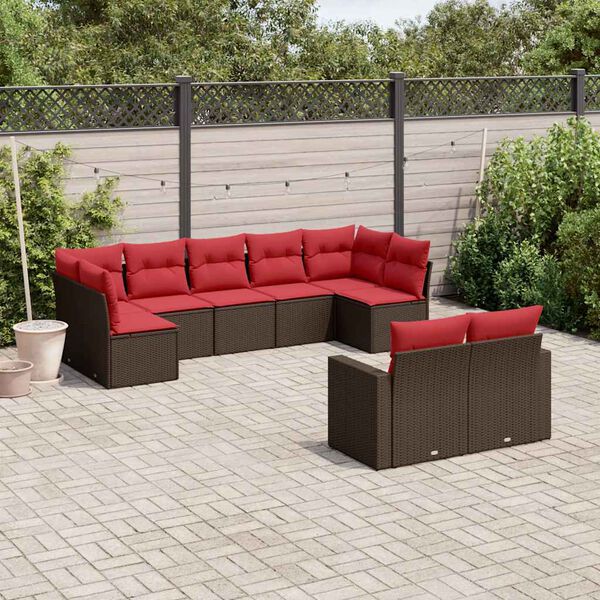 vidaXL Set Divani da Giardino 9pz con Cuscini Marrone in Polyrattan