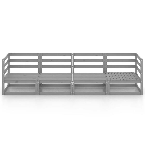 vidaXL Divano da Giardino a 4 Posti Grigio in Legno Massello di Pino