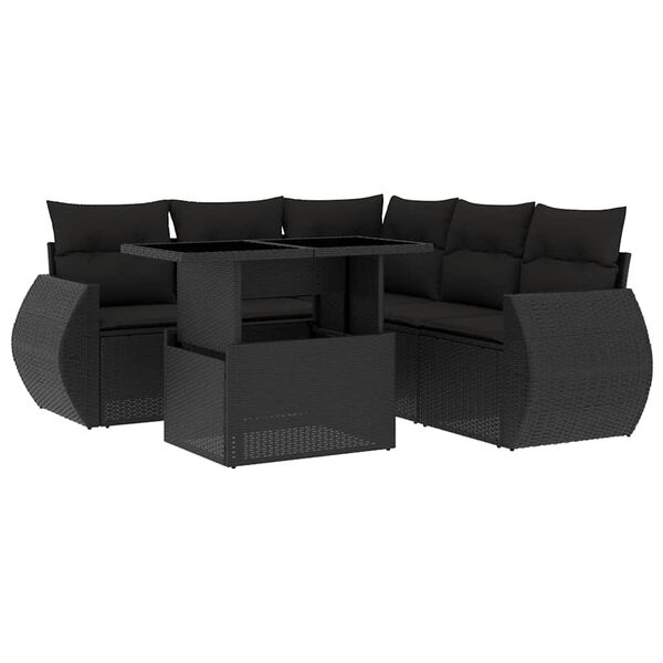 vidaXL Set Divano da Giardino 6 pz con Cuscini Nero in Polyrattan