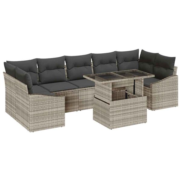 vidaXL Set Divano da Giardino 8 pcs Grigio chiaro polyrattan