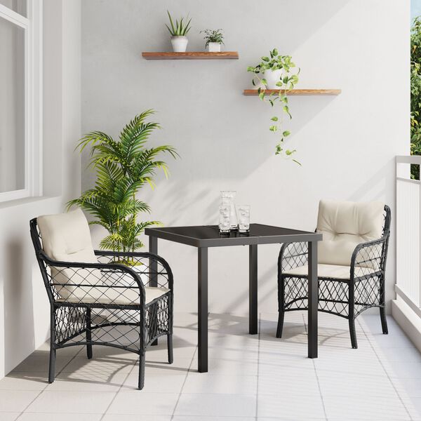 vidaXL Set da Pranzo per Giardino con cuscino 5 pcs Nero polyrattan