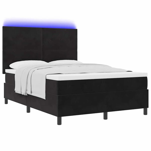 vidaXL Letto a Sorgente LED con materasso Nero 140 x 200 cm Tessuto