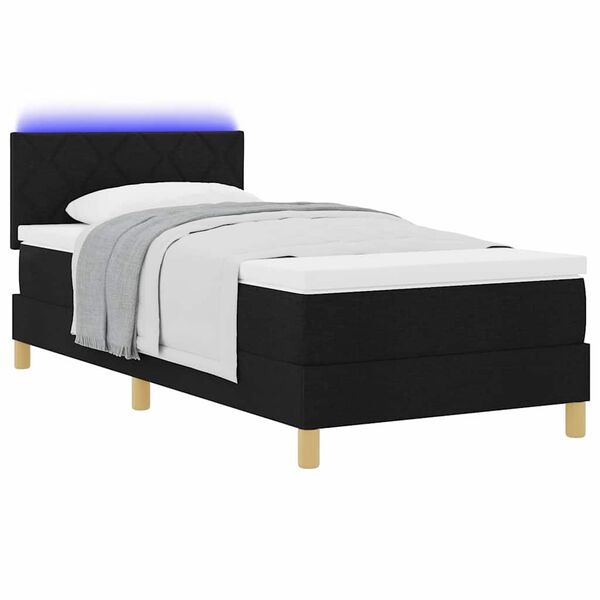 vidaXL Letto a Sorgente LED con materasso Nero 90 x 190 cm Tessuto
