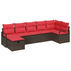 vidaXL Set di divani 7 pz 7-Numero di posti Marrone e Rosso polyrattan