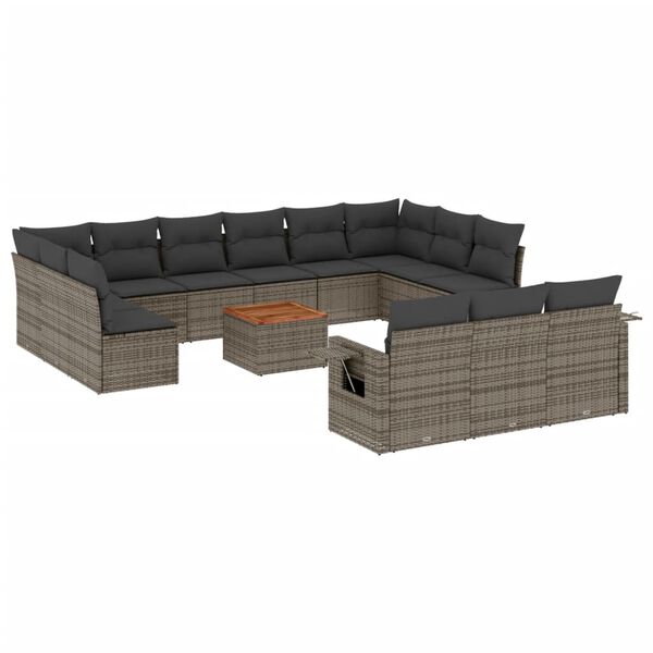 vidaXL Set Divani da Giardino 14pz con Cuscini in Polyrattan Grigio