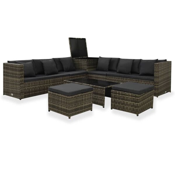 vidaXL Set Divani da Giardino 8 pz con Cuscini in Polyrattan Grigio