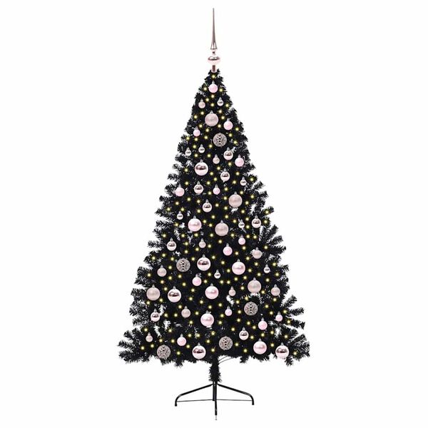 vidaXL Albero di Natale artificiale con luci integrate Nero 180 cm PVC