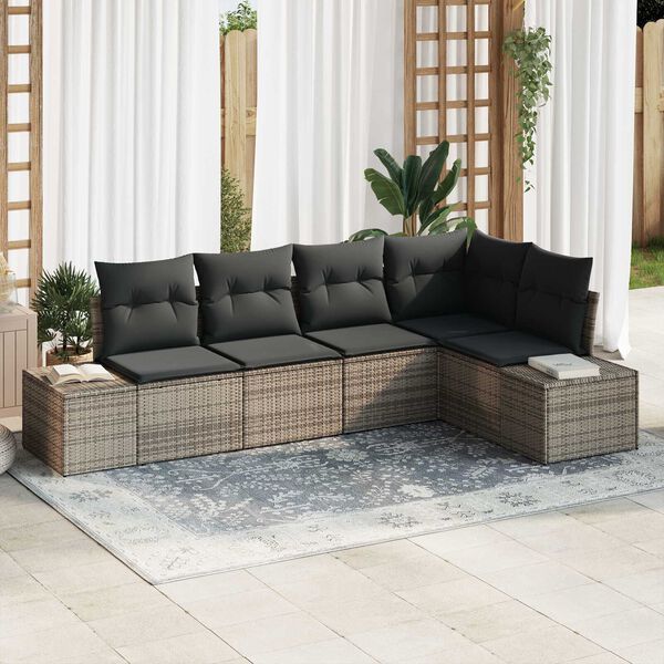 vidaXL Set Divano da Giardino 5 pcs Grigio polyrattan