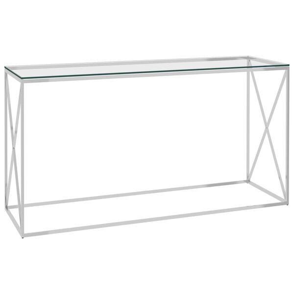 vidaXL Tavolino Laterale Argento 140x40x78 cm in Acciaio Inox e Vetro