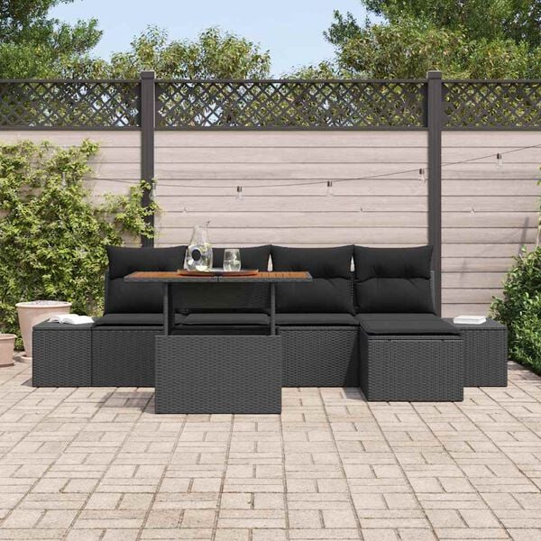vidaXL Set Divano da Giardino con archiviazione 6 pcs Nero Poly Rattan